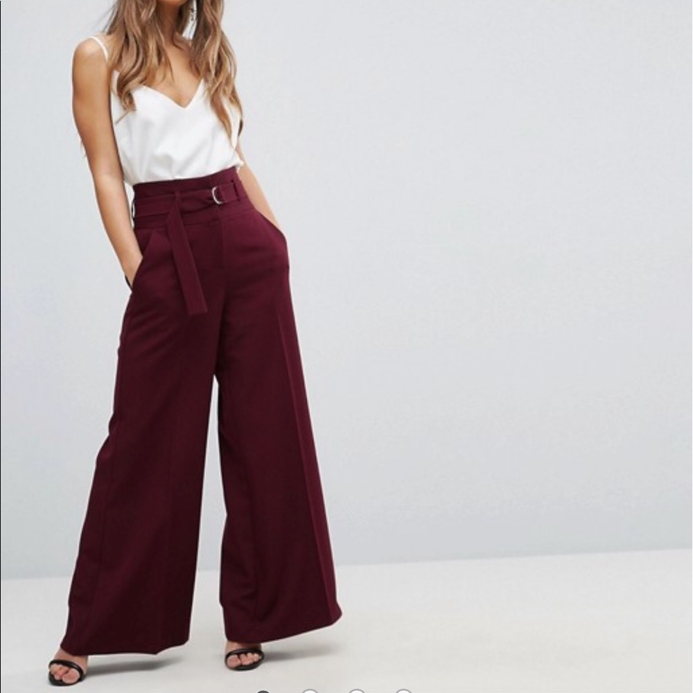 ASOS petite high waisted flared pants oxblood